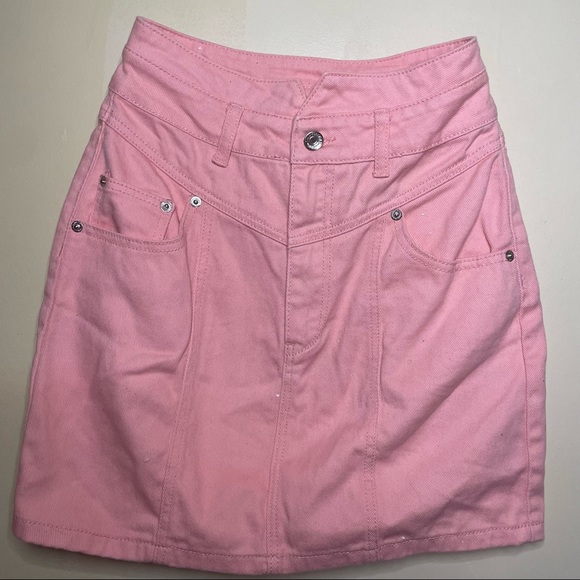 Pink Notched Denim Mini Skirt - Picture 7 of 11
